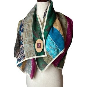 NWT Silk Scarf handmade Square Stripe recycled cotton silk blend